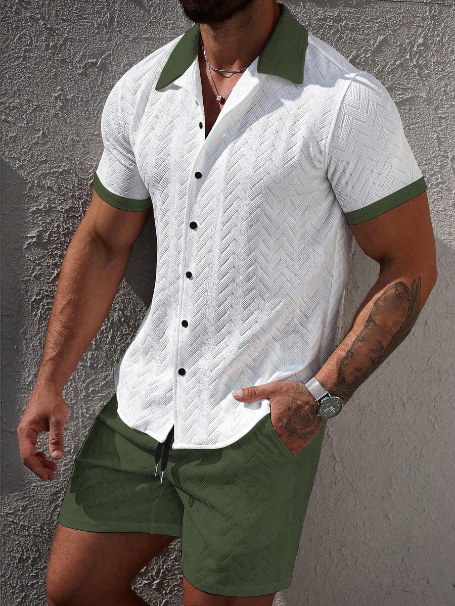 Mens Short Set Contrast Trim Button-Front Shirt and Shorts – Dalvo