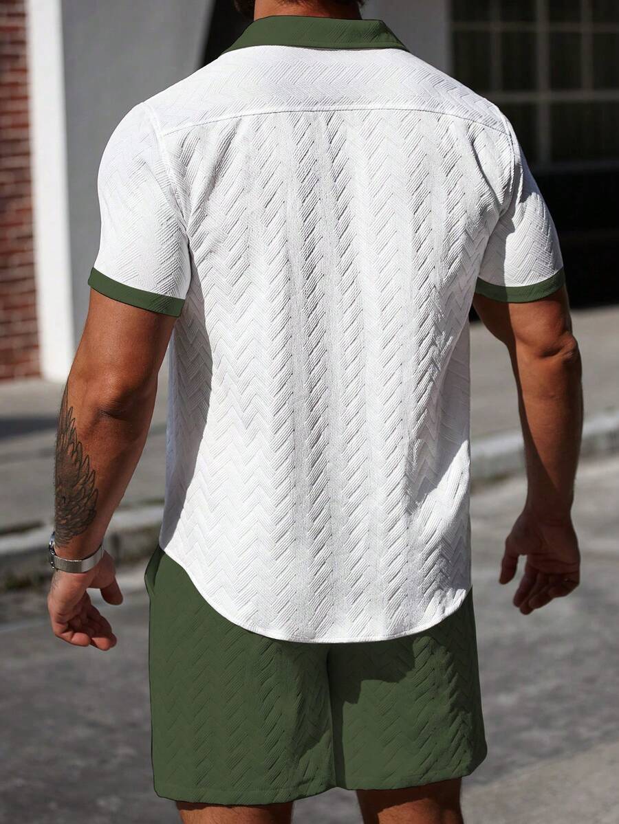 Mens Short Set Contrast Trim Button-Front Shirt and Shorts – Dalvo