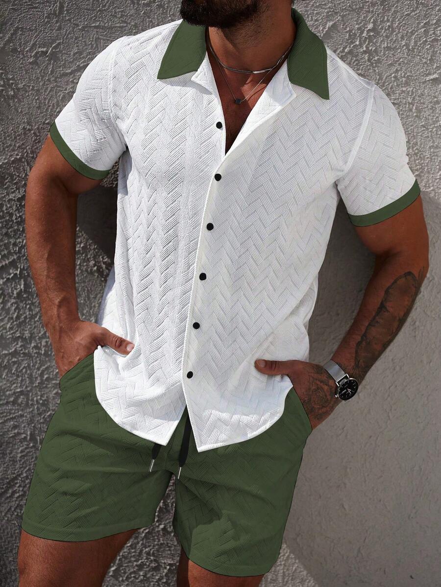 Mens Short Set Contrast Trim Button-Front Shirt and Shorts – Dalvo