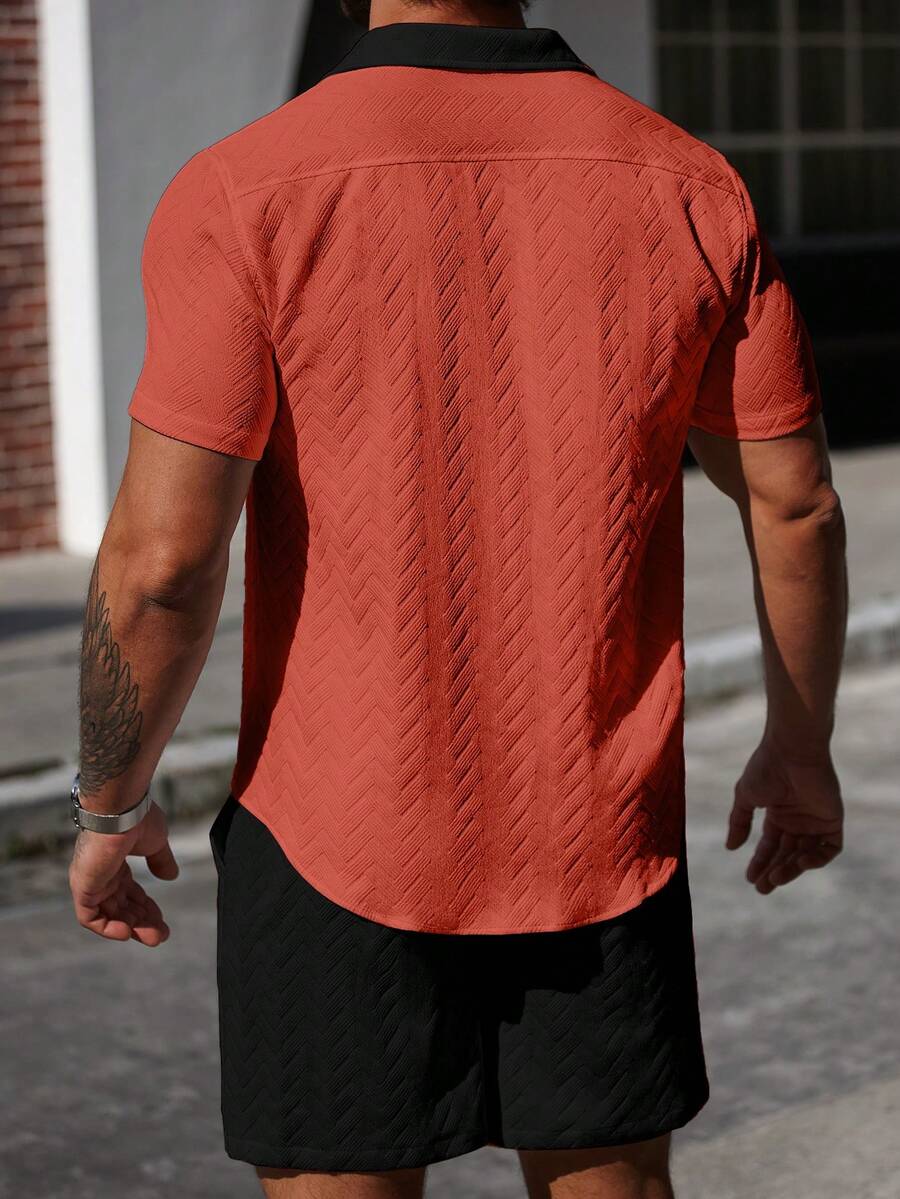 Mens Short Set Contrast Trim Button-Front Shirt and Shorts – Dalvo