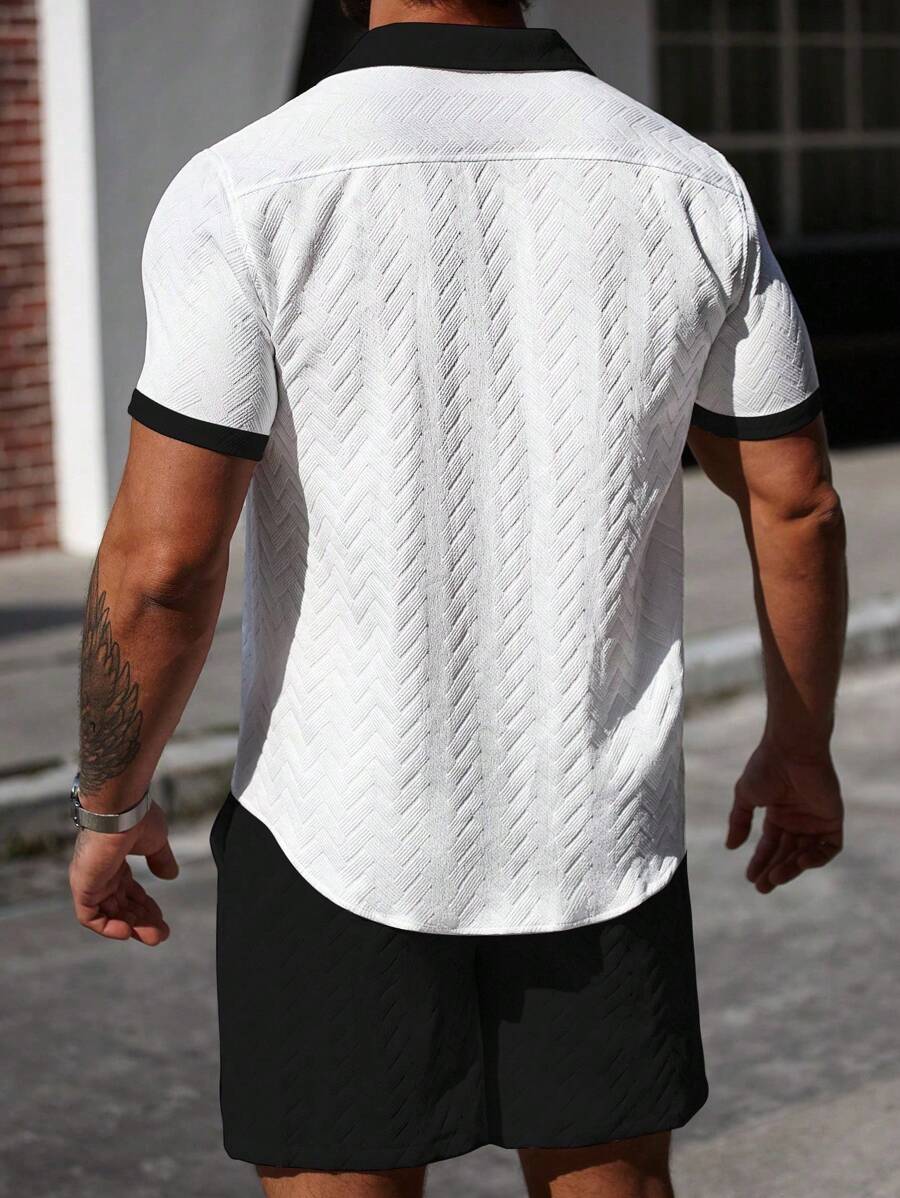 Model wearing contrast trim short set in black and white – TARLANO