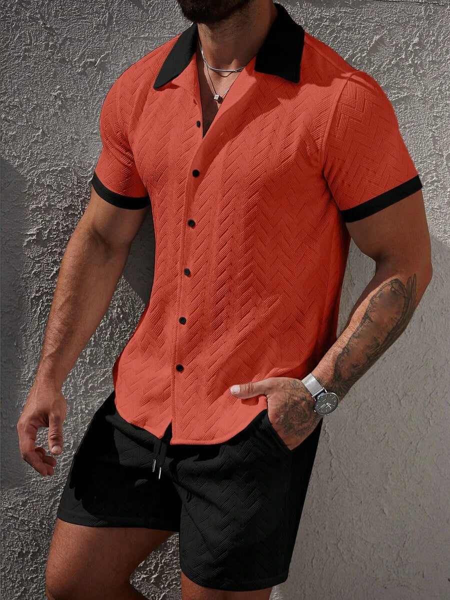Mens Short Set Contrast Trim Button-Front Shirt and Shorts – Dalvo