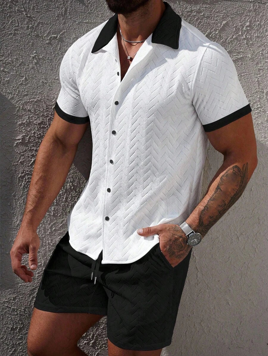 Mens Short Set Contrast Trim Button-Front Shirt and Shorts – Dalvo