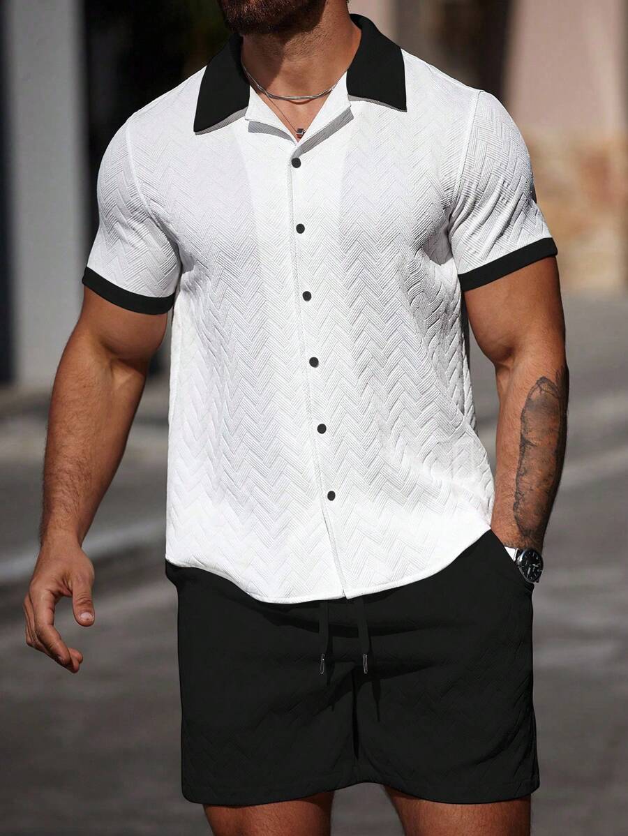 Mens Short Set Contrast Trim Button-Front Shirt and Shorts – Dalvo