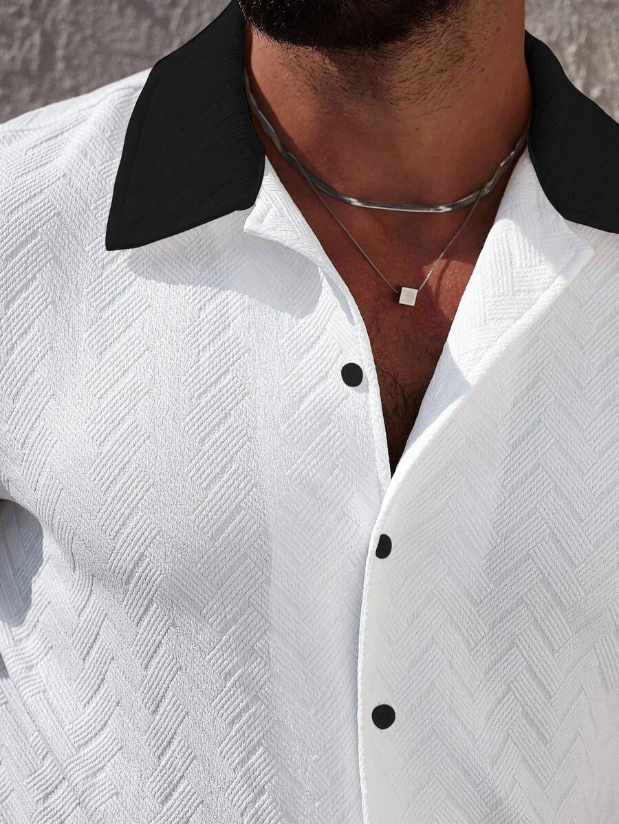 Mens Short Set Contrast Trim Button-Front Shirt and Shorts – Dalvo