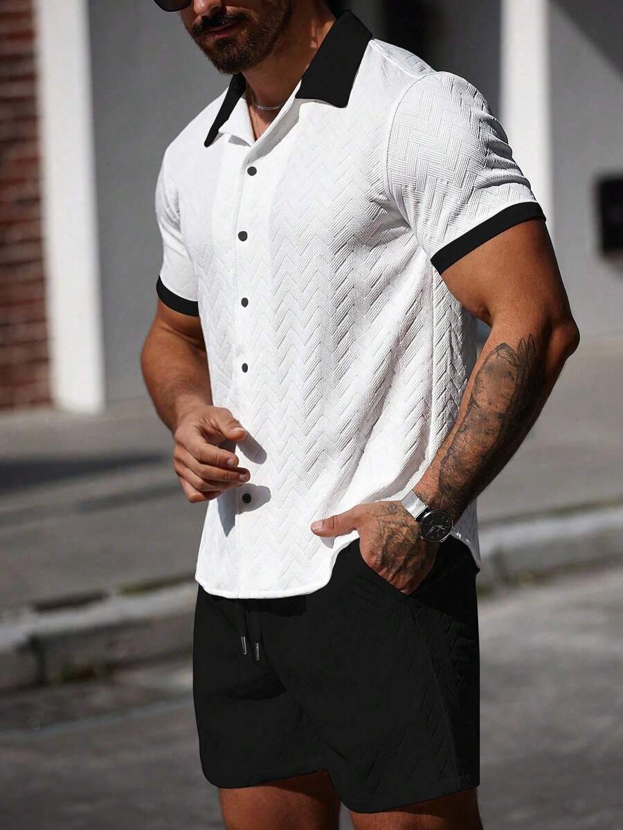 Mens Short Set Contrast Trim Button-Front Shirt and Shorts – Dalvo