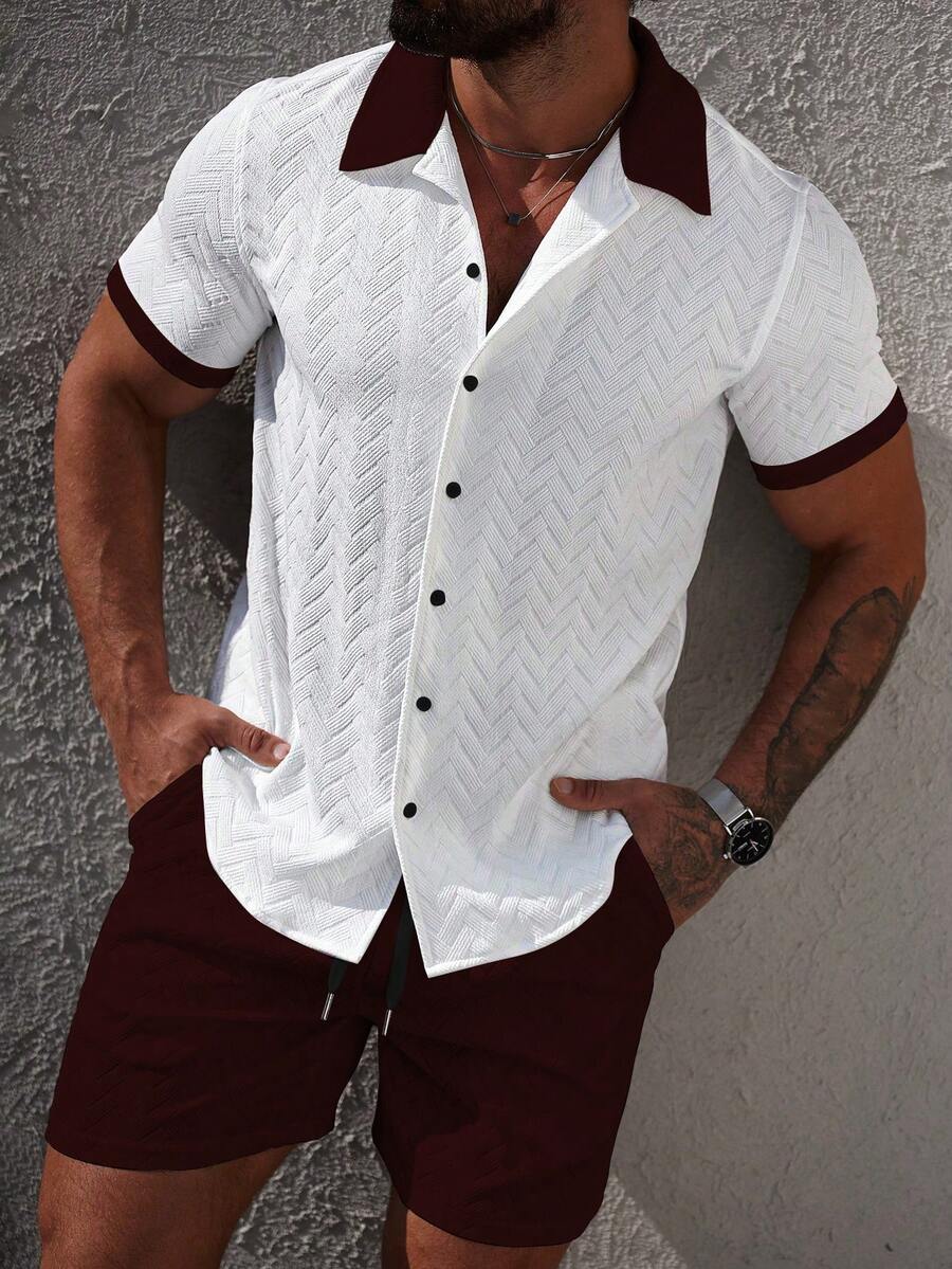 Mens Short Set Contrast Trim Button-Front Shirt and Shorts – Dalvo