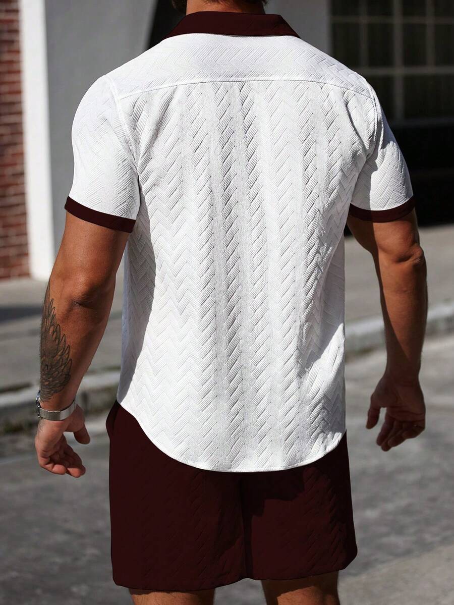 Mens Short Set Contrast Trim Button-Front Shirt and Shorts – Dalvo