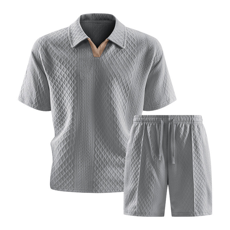 Mens Short Set Knit Polo Collar Diamond Pattern – Rancel