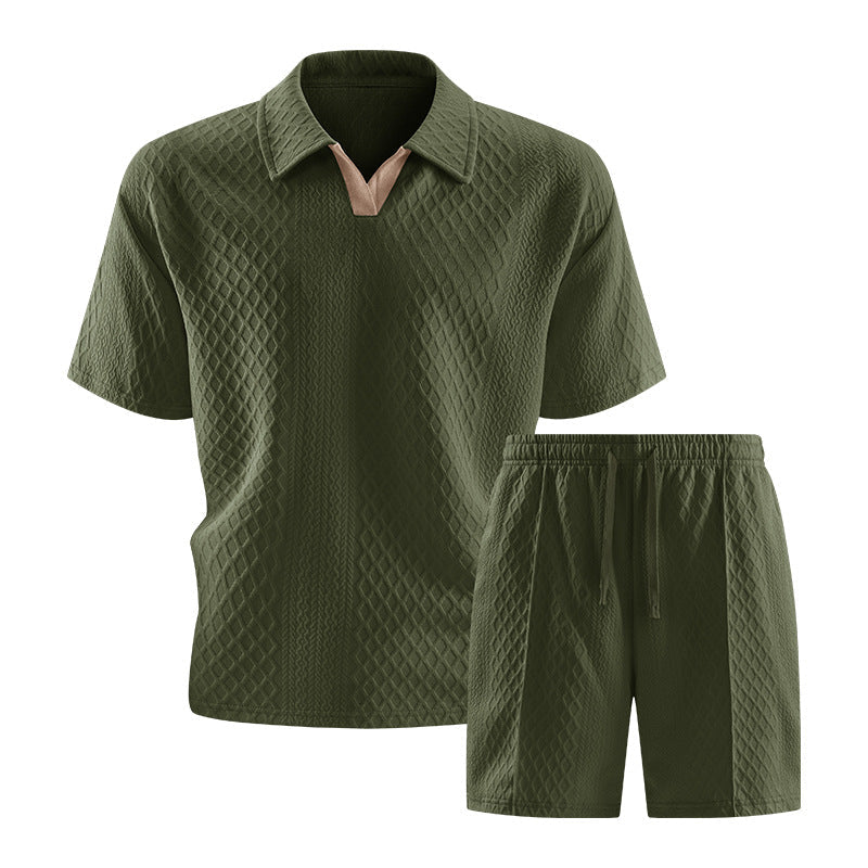 Mens Short Set Knit Polo Collar Diamond Pattern – Rancel