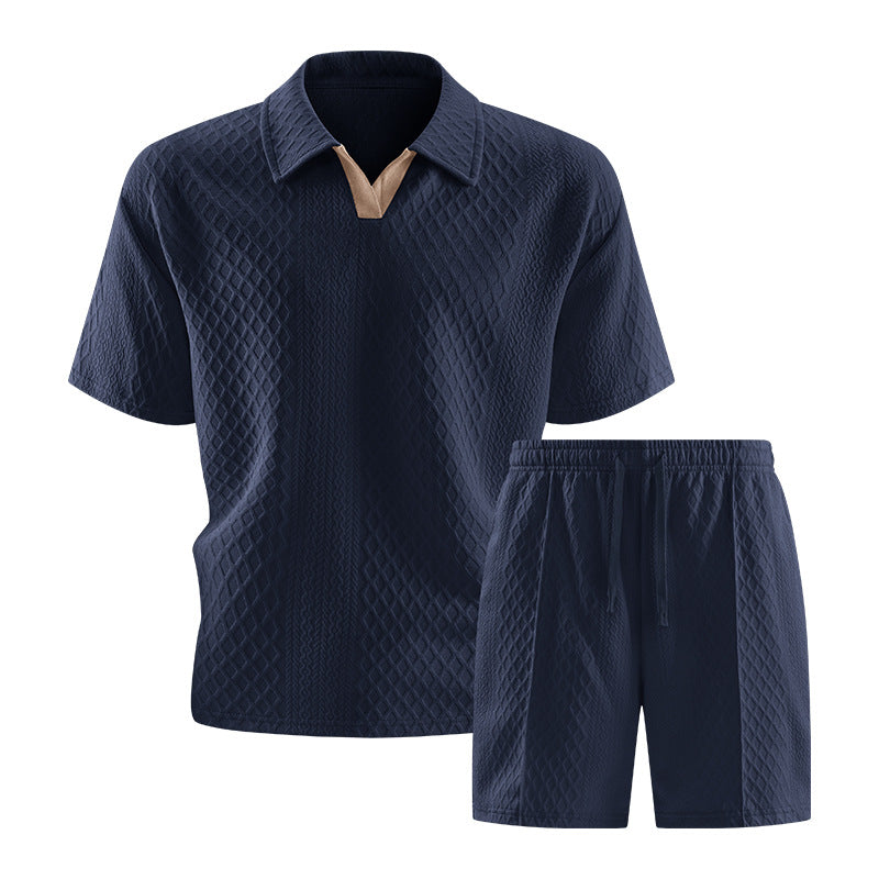 Mens Short Set Knit Polo Collar Diamond Pattern – Rancel