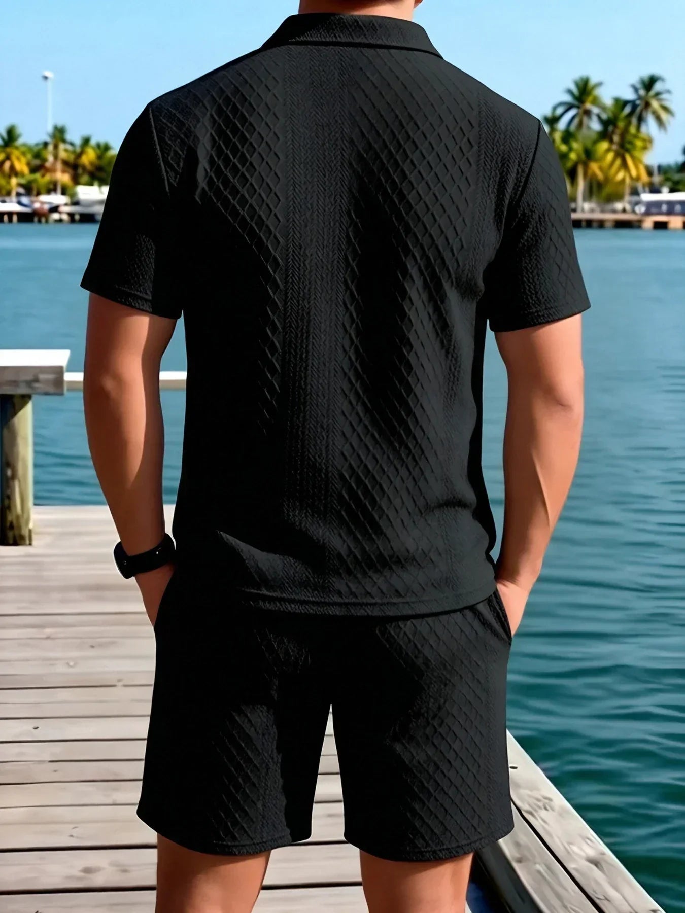 Mens Short Set Knit Polo Collar Diamond Pattern – Rancel