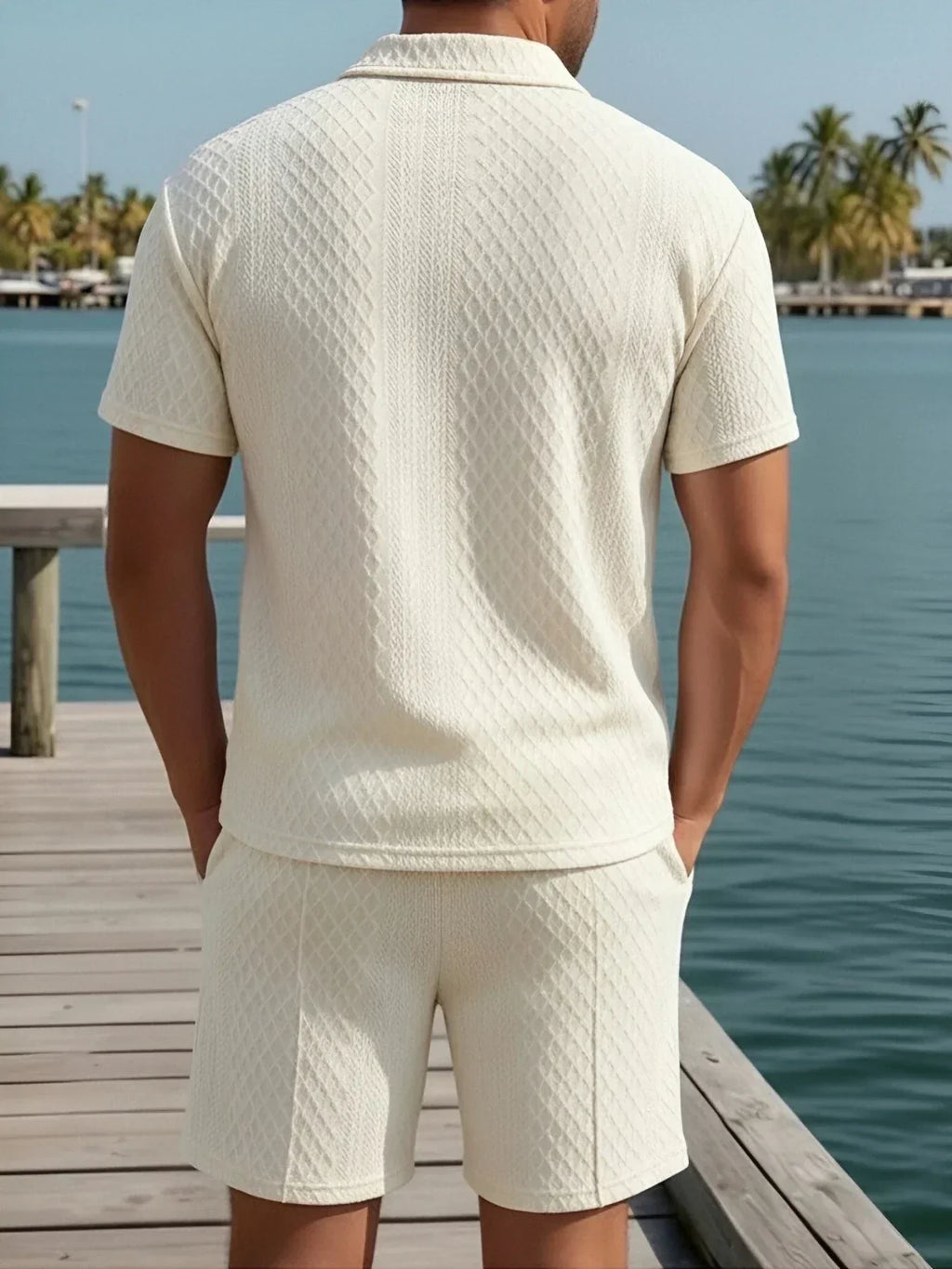 Mens Short Set Knit Polo Collar Diamond Pattern – Rancel