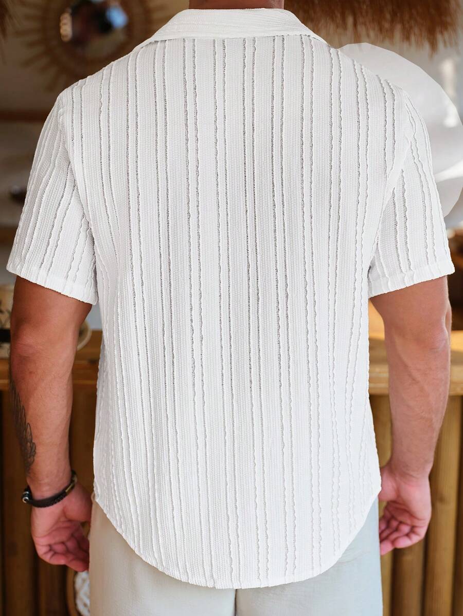 Mens Short Sleeve Crochet Knit Shirt Open Weave Casual Summer