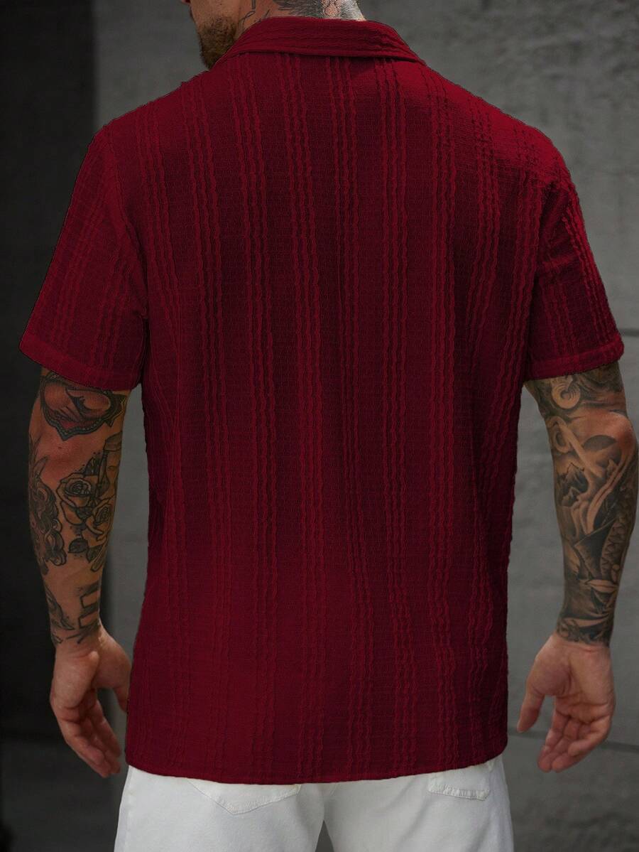 Mens Short Sleeve Crochet Knit Shirt Open Weave Casual Summer