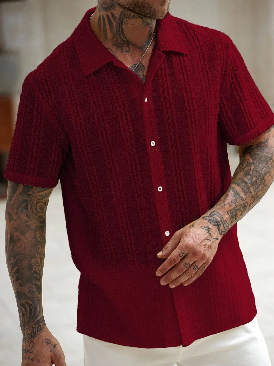Mens Short Sleeve Crochet Knit Shirt Open Weave Casual Summer