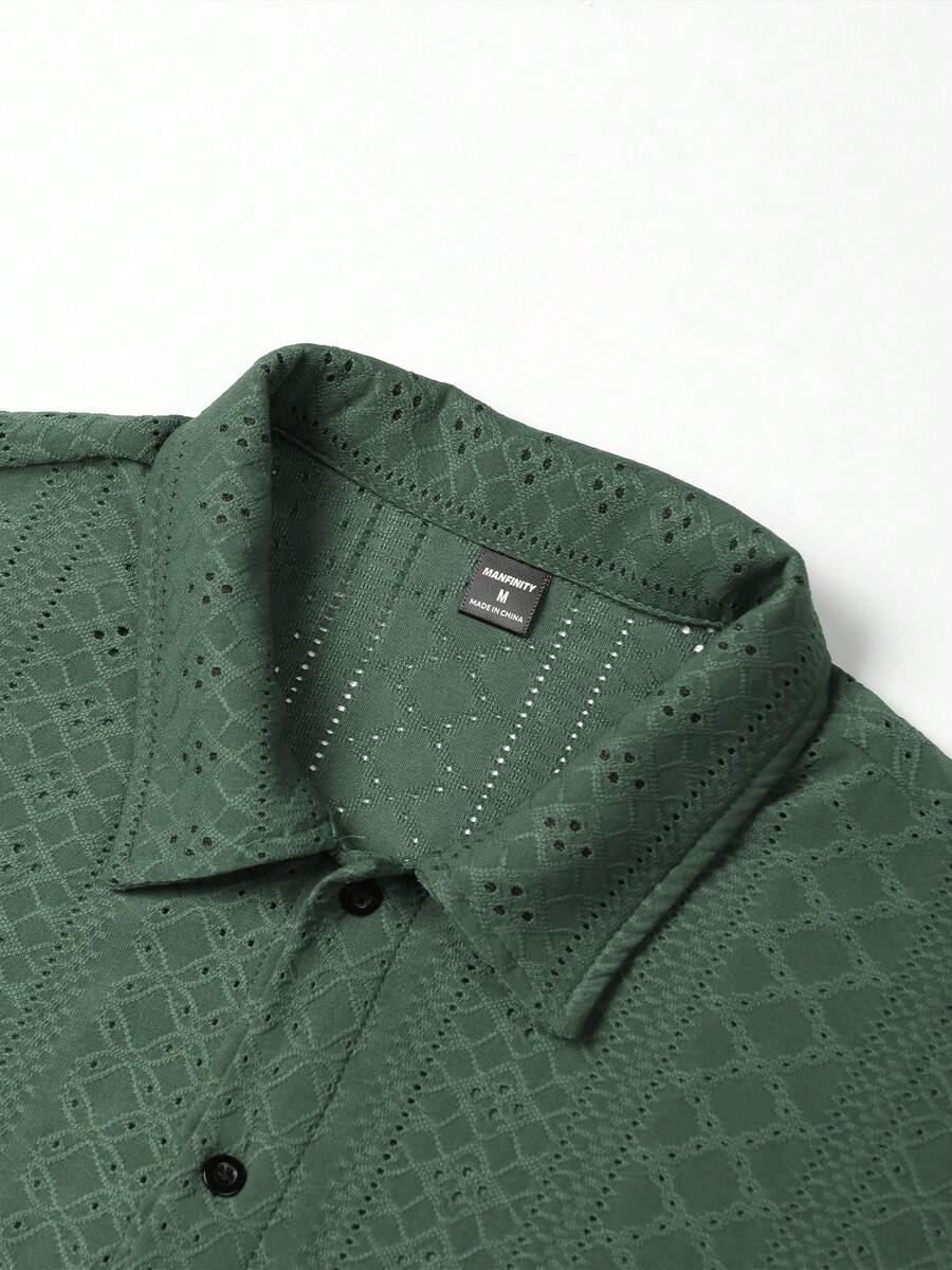 Mens Short Sleeve Crochet Shirt Jacquard Stripe Loose Fit – Darco
