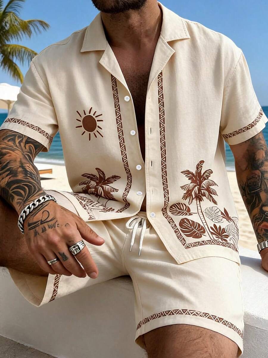 Mens Short Sleeve Graphic Print 2-Piece Set Shirt and Shorts – Dalron