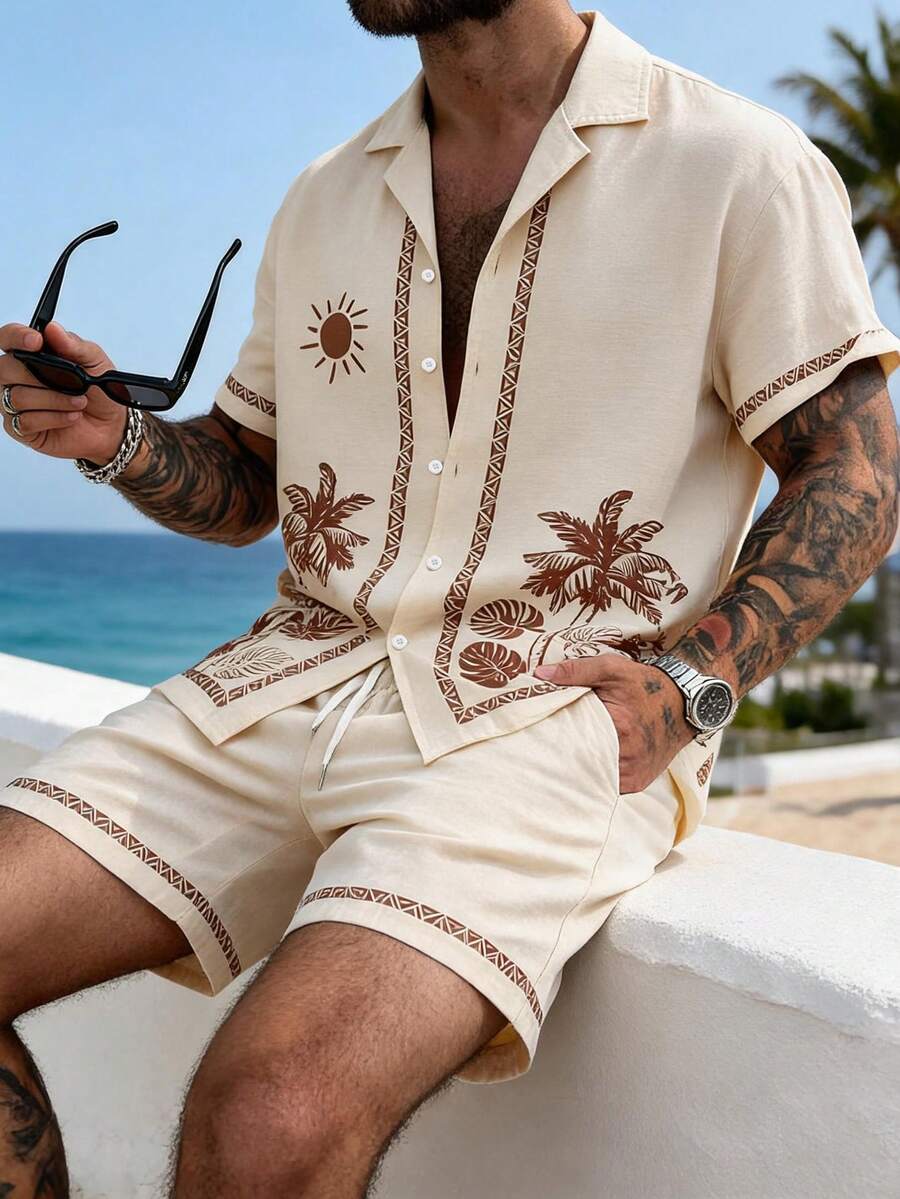 Mens Short Sleeve Graphic Print 2-Piece Set Shirt and Shorts – Dalron