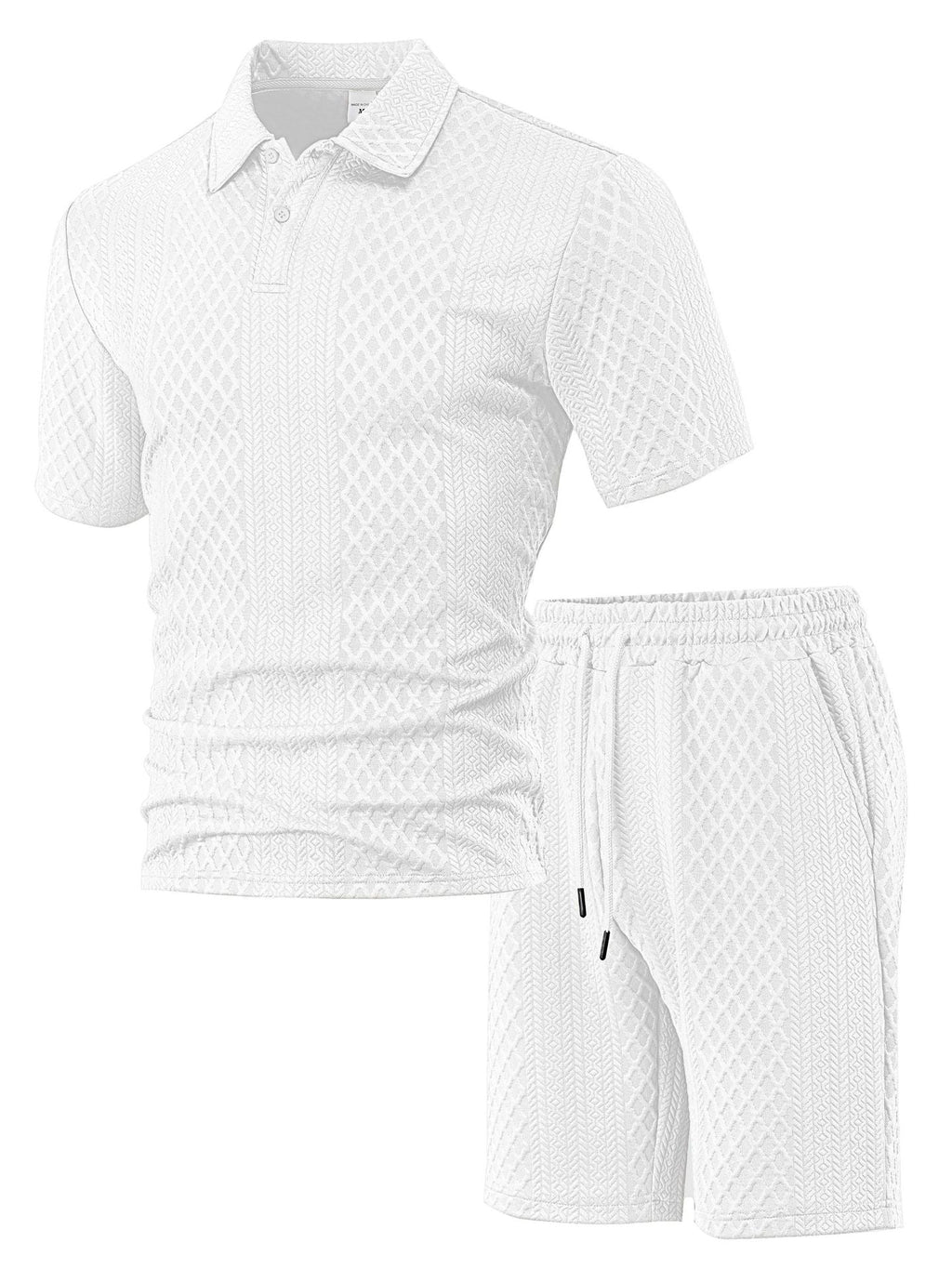 Mens Short Sleeve Knit Polo Set Geometric Pattern Drawstring Shorts – Ronco