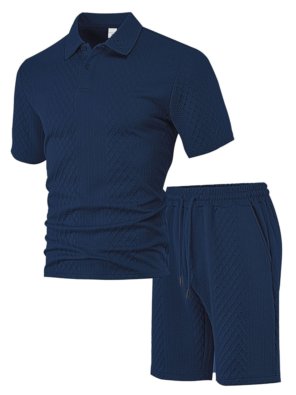 Mens Short Sleeve Knit Polo Set Geometric Pattern Drawstring Shorts – Ronco