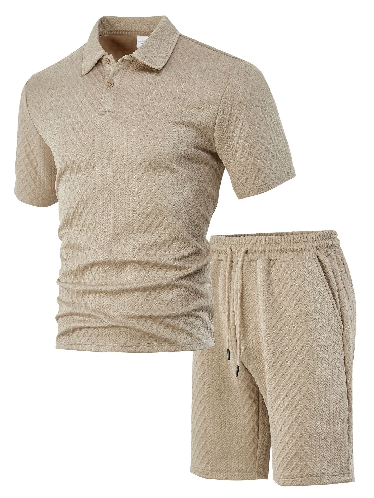 Mens Short Sleeve Knit Polo Set Geometric Pattern Drawstring Shorts – Ronco