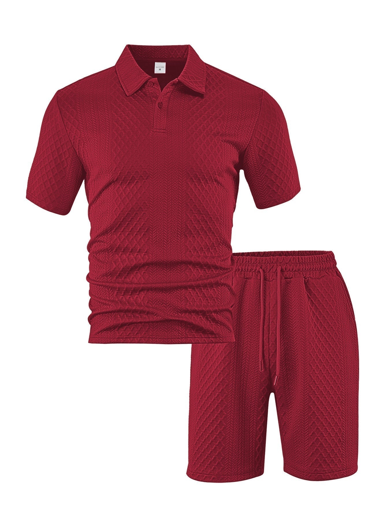 Mens Short Sleeve Knit Polo Set Geometric Pattern Drawstring Shorts – Ronco