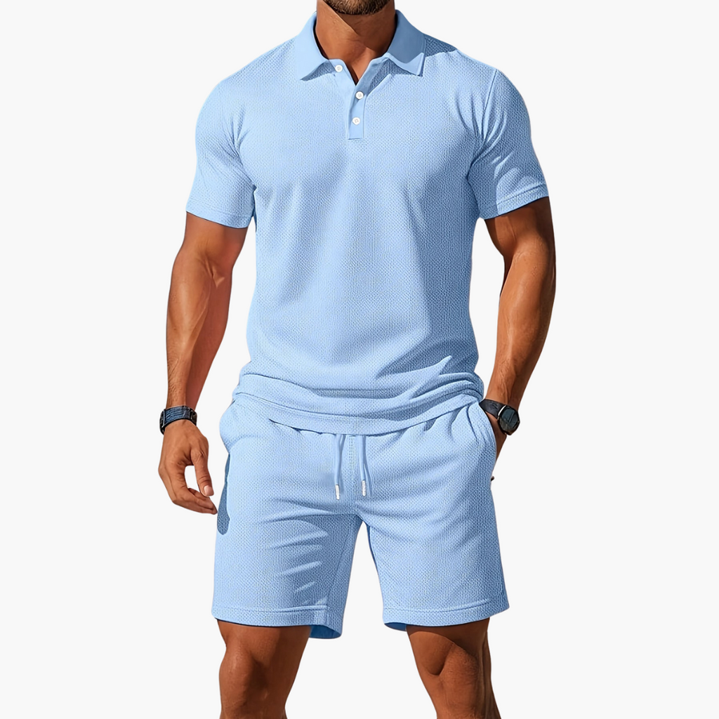 Polo shirt and drawstring shorts matching set in Black – TARLANO