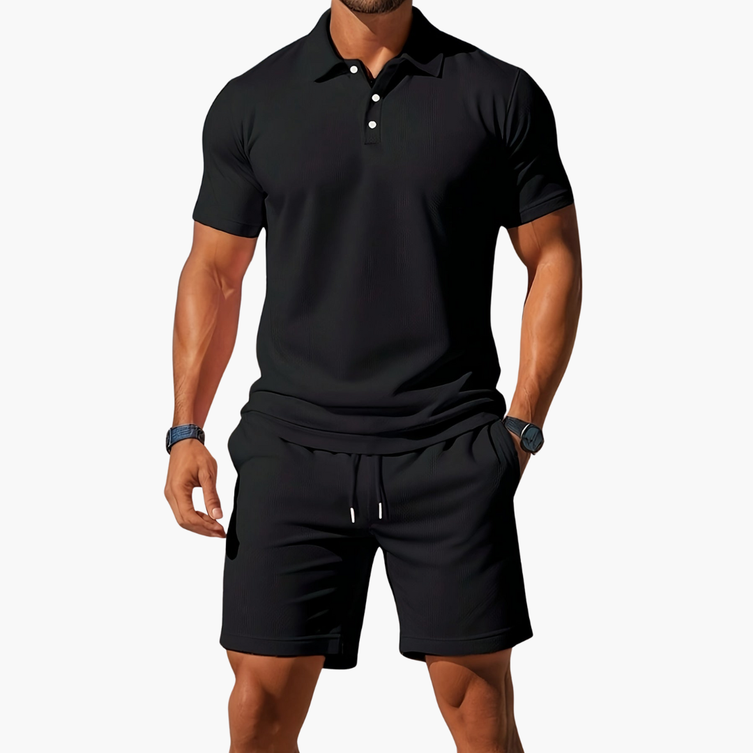 Polo Shirt & Drawstring Shorts Matching Set in Black – Mast