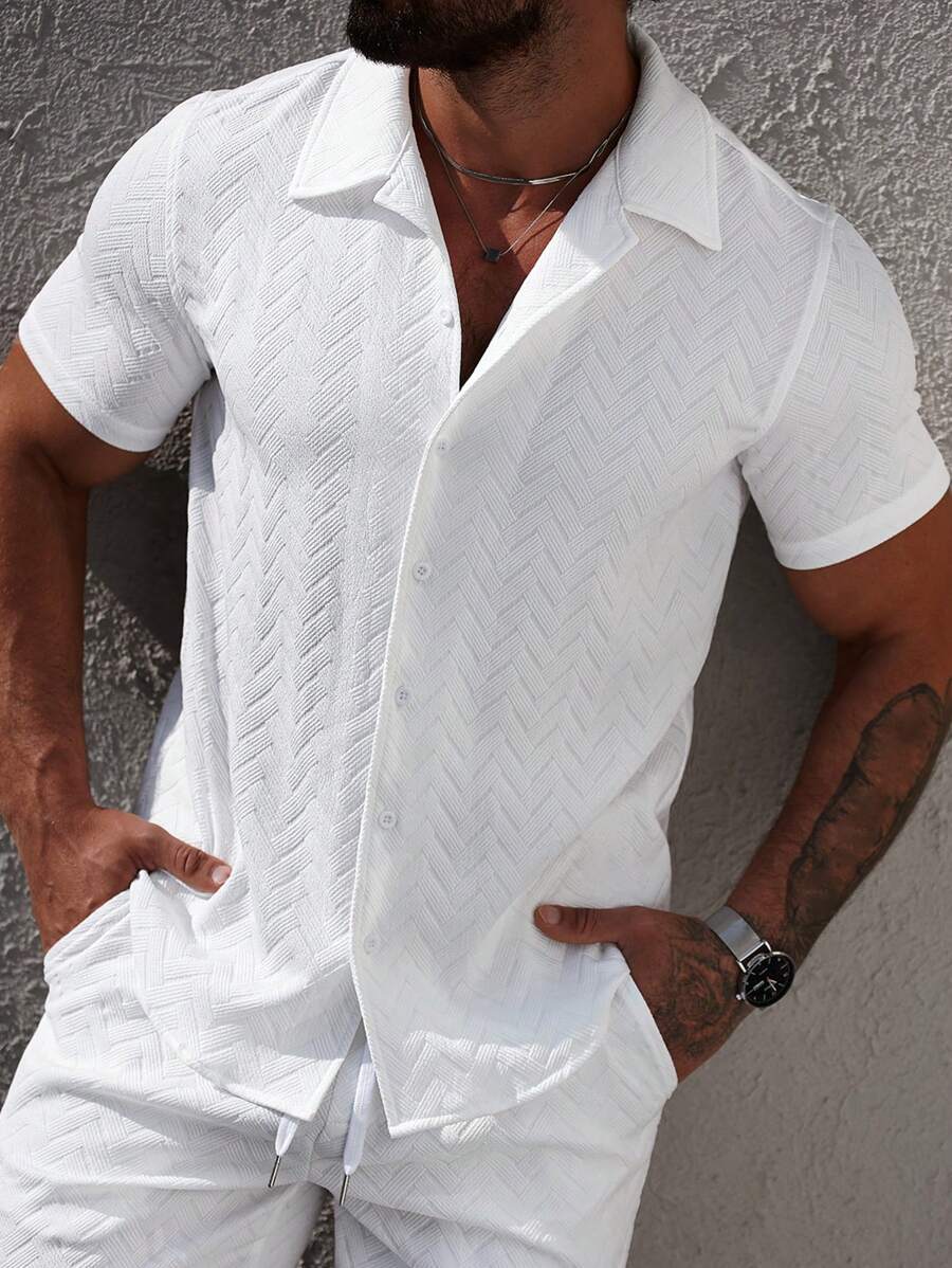 Single-breasted short sleeve shirt in army green – TARLANO
