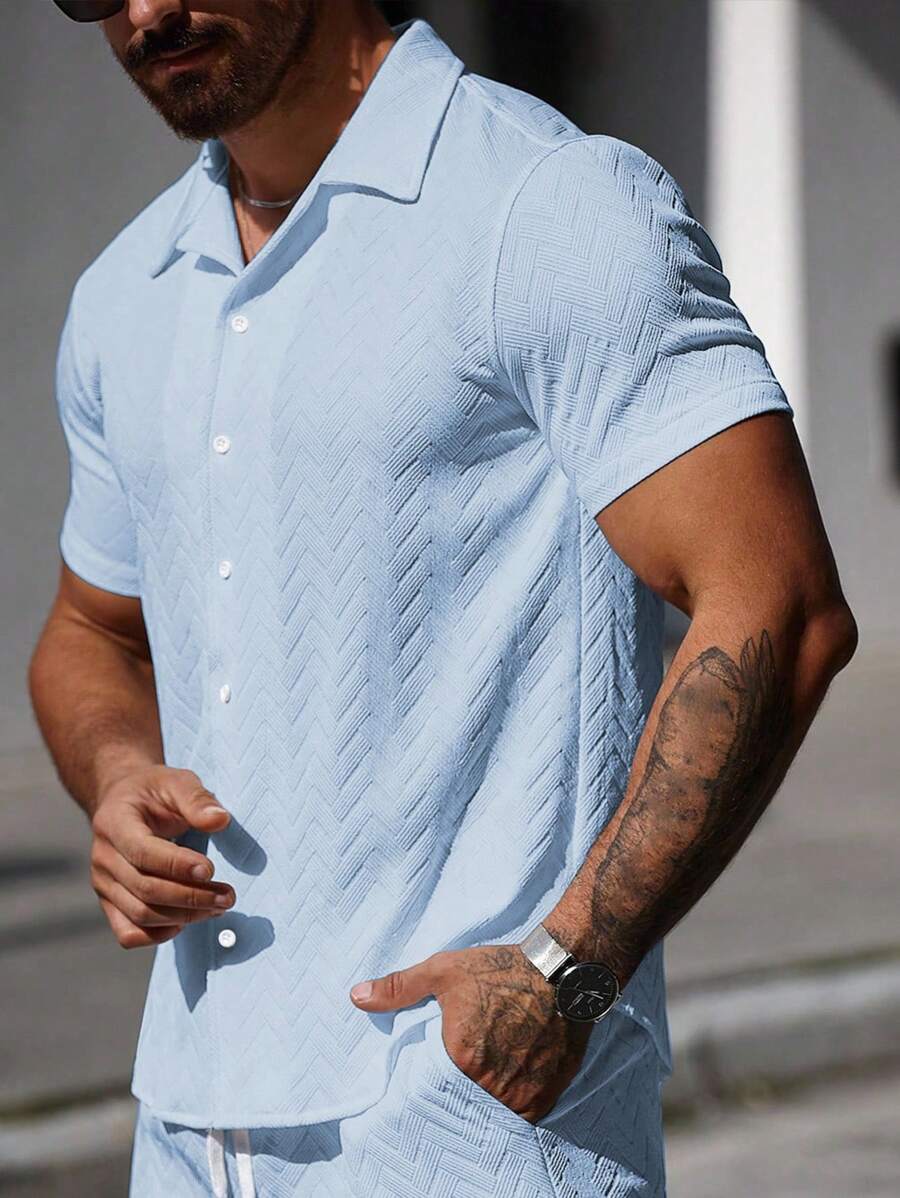 Mens Short Sleeve Shirt Solid Color Single-Breasted Casual – Vanto