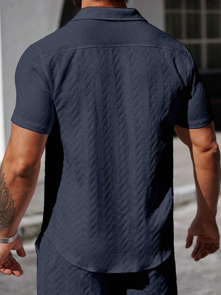 Mens Short Sleeve Shirt Solid Color Single-Breasted Casual – Vanto