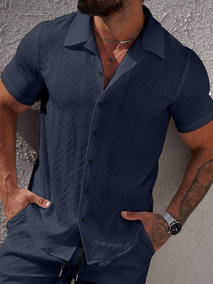 Mens Short Sleeve Shirt Solid Color Single-Breasted Casual – Vanto