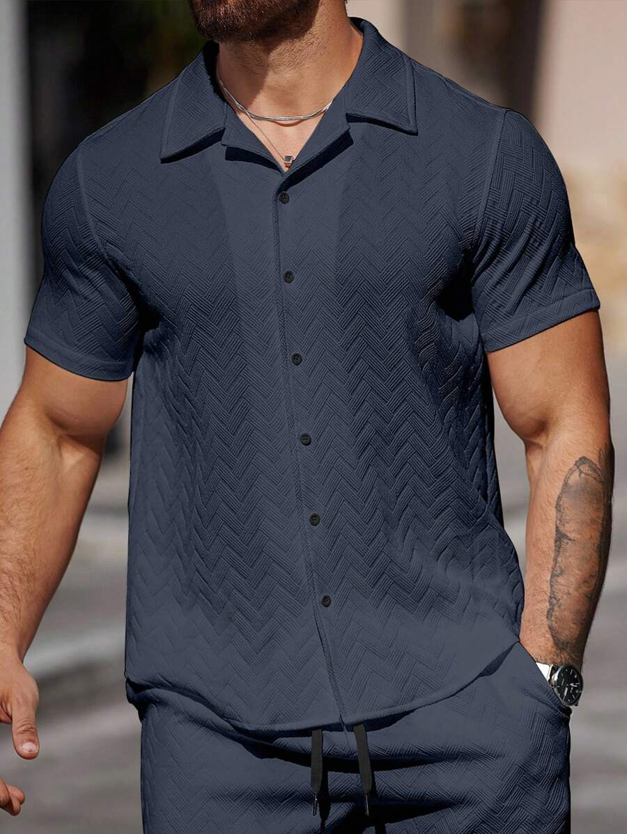 Mens Short Sleeve Shirt Solid Color Single-Breasted Casual – Vanto