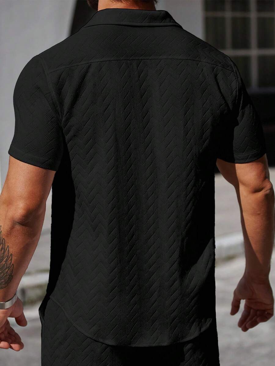 Mens Short Sleeve Shirt Solid Color Single-Breasted Casual – Vanto