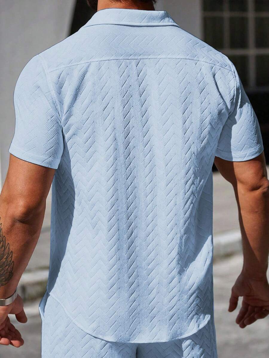 Mens Short Sleeve Shirt Solid Color Single-Breasted Casual – Vanto