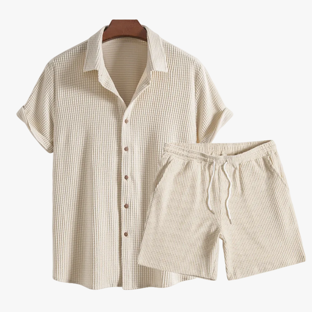 Waffle knit lounge set in beige – TARLANO