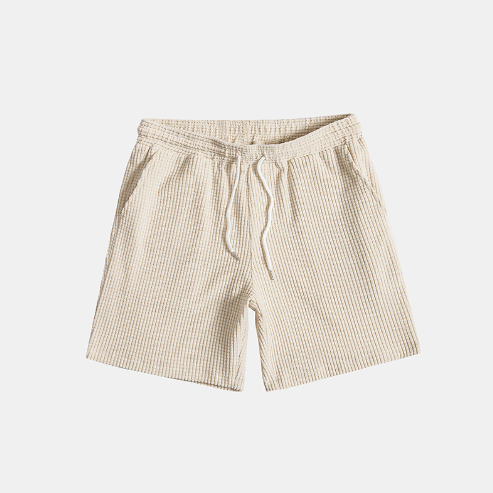 Mens Short Sleeve Waffle Knit Lounge Set Button Shirt Drawstring Shorts – Ranvo
