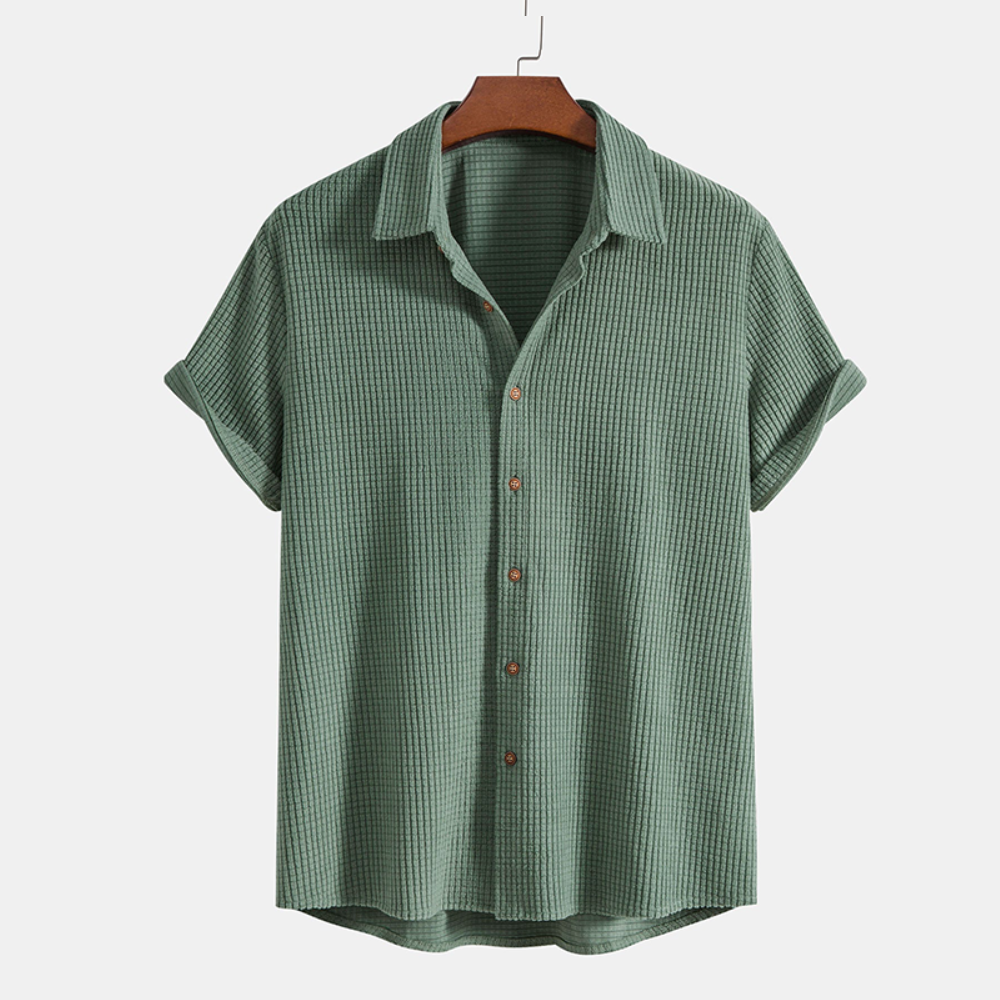 Mens Short Sleeve Waffle Knit Lounge Set Button Shirt Drawstring Shorts – Ranvo