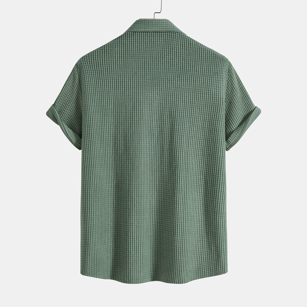 Mens Short Sleeve Waffle Knit Lounge Set Button Shirt Drawstring Shorts – Ranvo