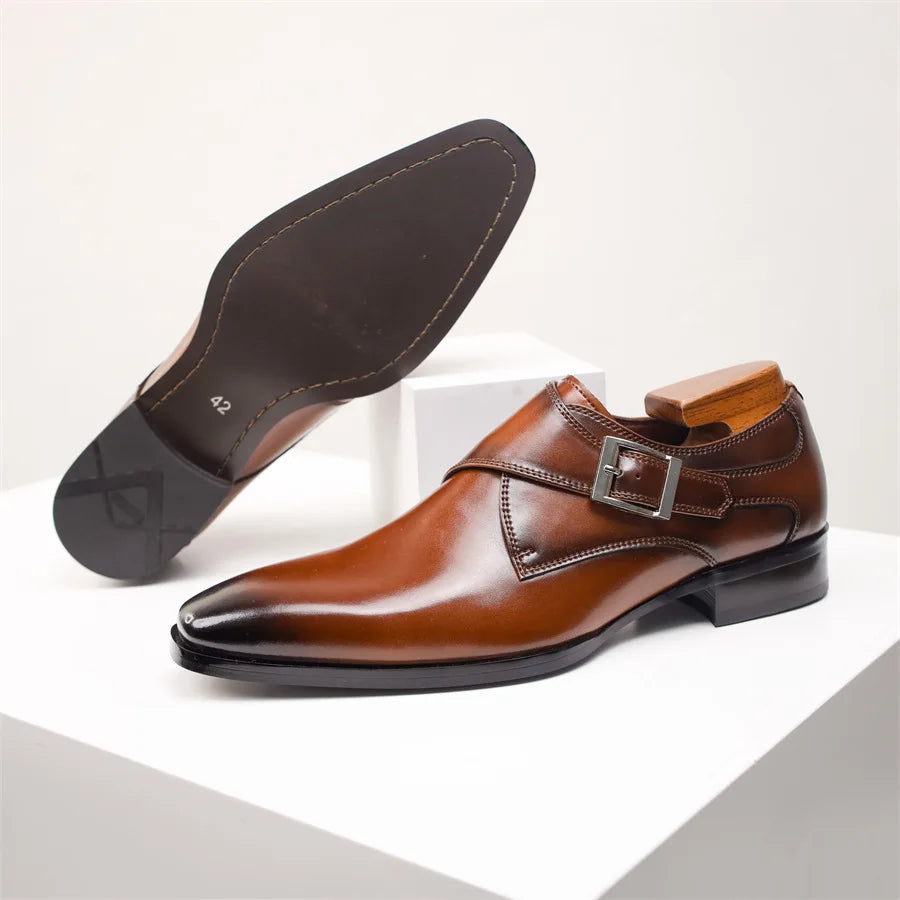 Men's Single Monk Strap Dress Shoe Almond Toe Buckle Detail – Balvon