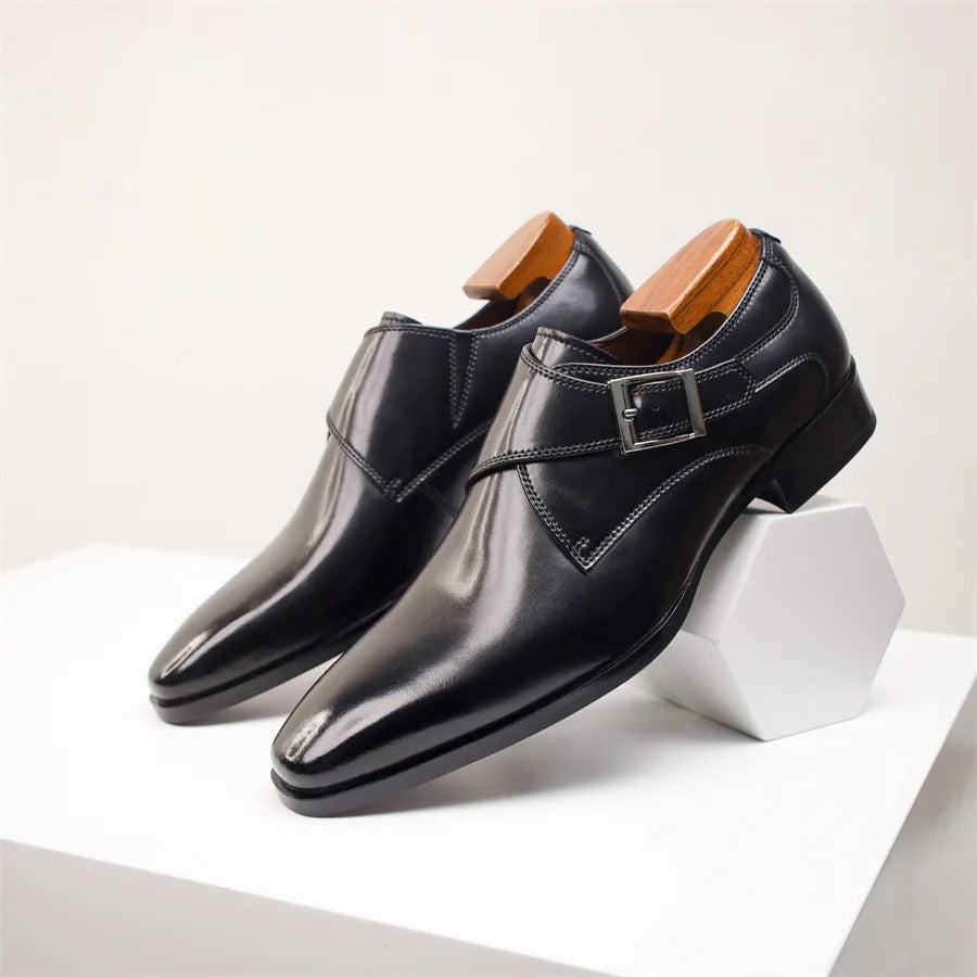Men's Single Monk Strap Dress Shoe Almond Toe Buckle Detail – Balvon