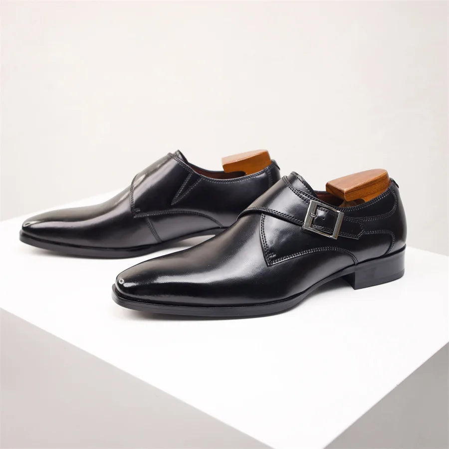 Model wearing monk strap dress shoe in brown – TARLANO