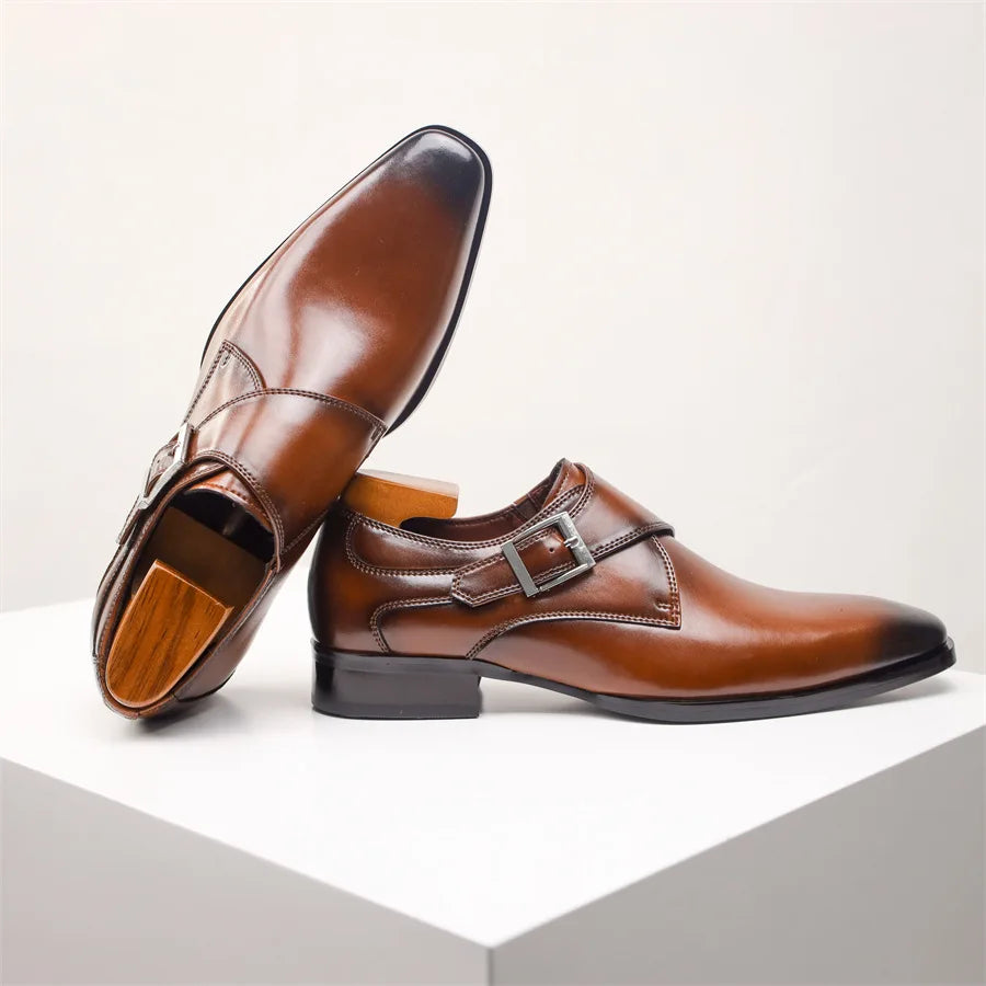Men's Single Monk Strap Dress Shoe Almond Toe Buckle Detail – Balvon