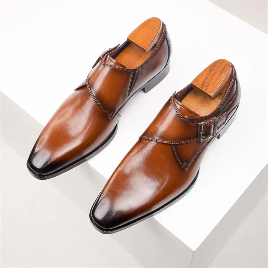 Men's Single Monk Strap Dress Shoe Almond Toe Buckle Detail – Balvon