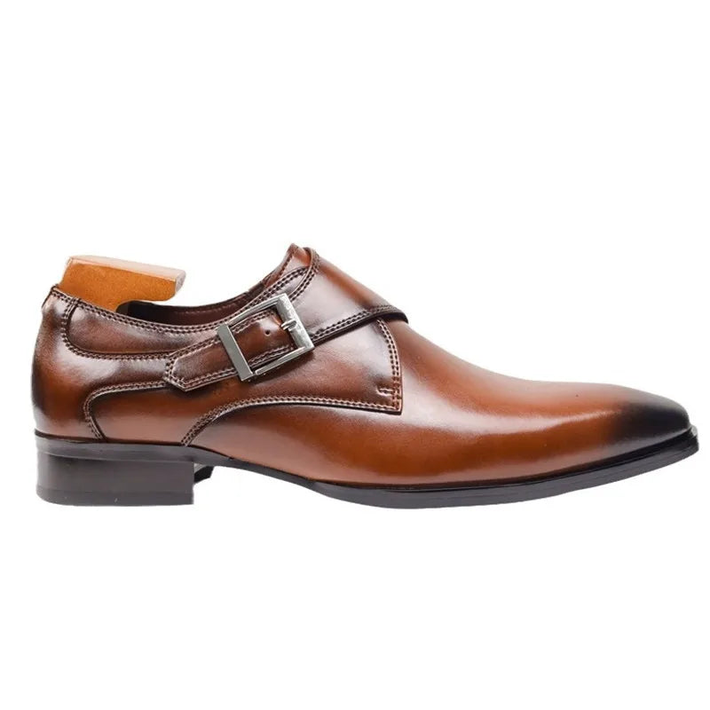 Men's Single Monk Strap Dress Shoe Almond Toe Buckle Detail – Balvon