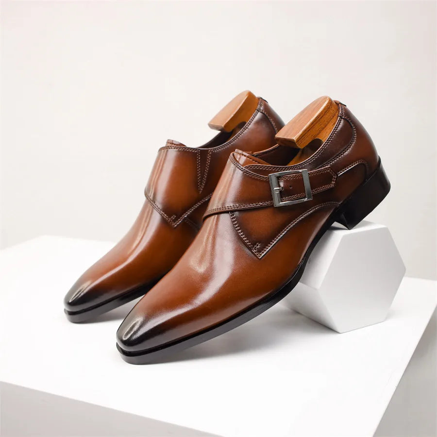 Men's Single Monk Strap Dress Shoe Almond Toe Buckle Detail – Balvon