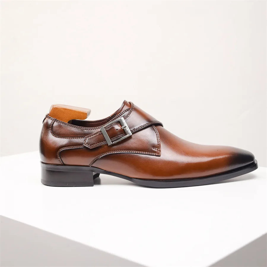 Men's Single Monk Strap Dress Shoe Almond Toe Buckle Detail – Balvon