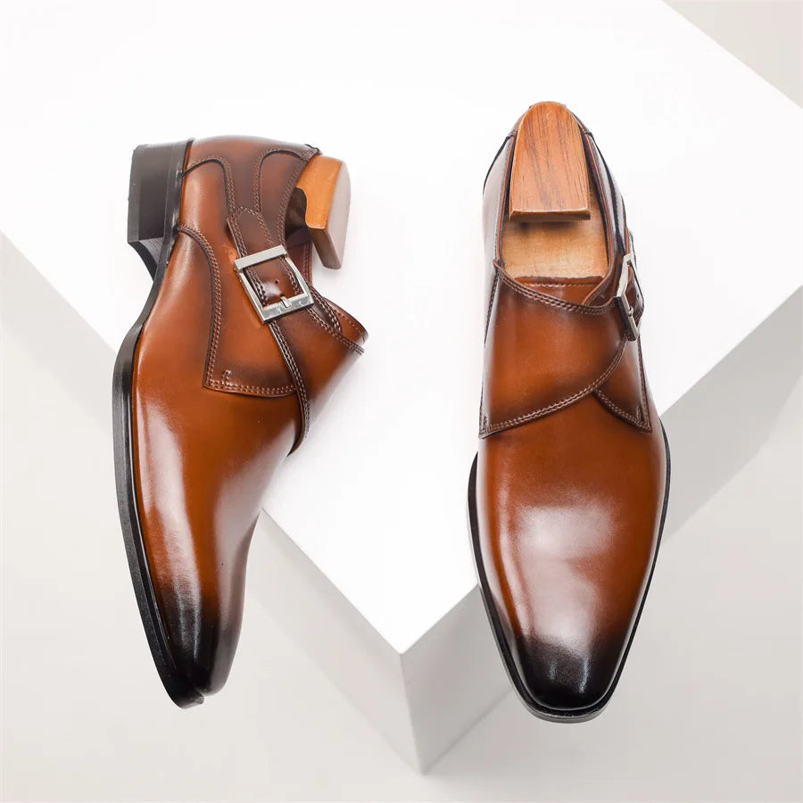 Men's Single Monk Strap Dress Shoe Almond Toe Buckle Detail – Balvon