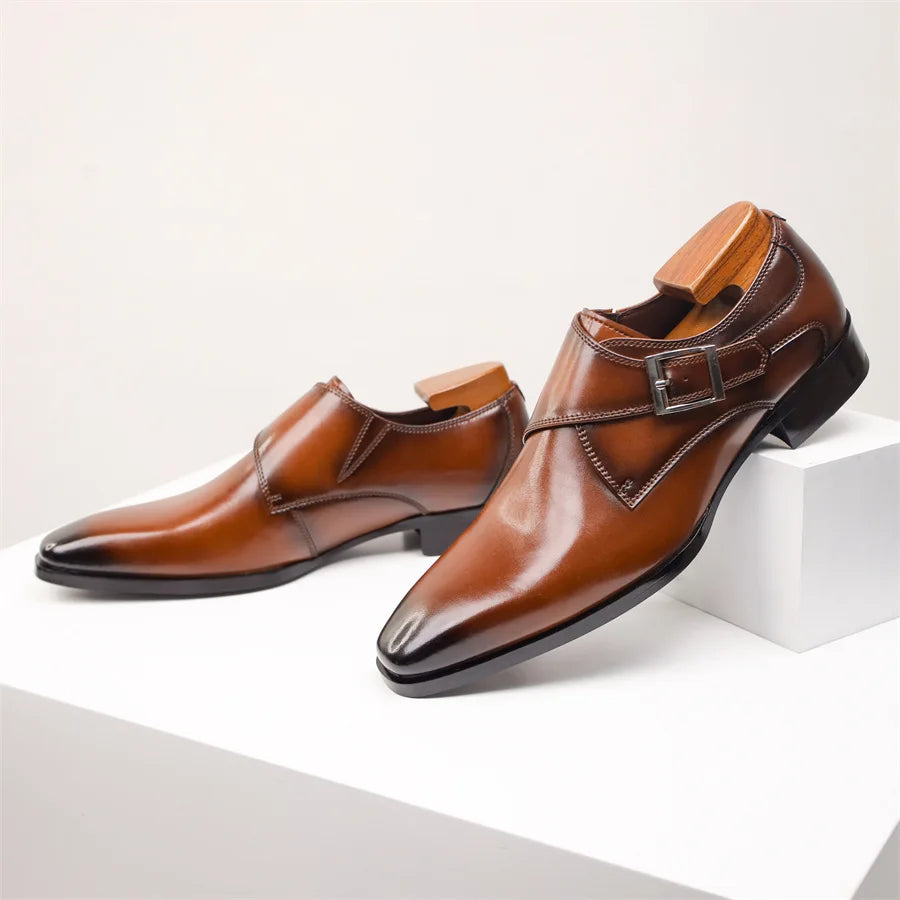 Men's Single Monk Strap Dress Shoe Almond Toe Buckle Detail – Balvon